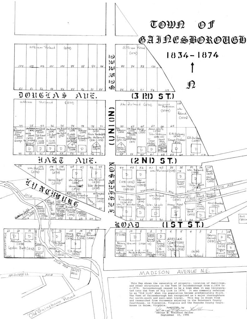 Map of the Town of Gainsboro, 1834-1874.