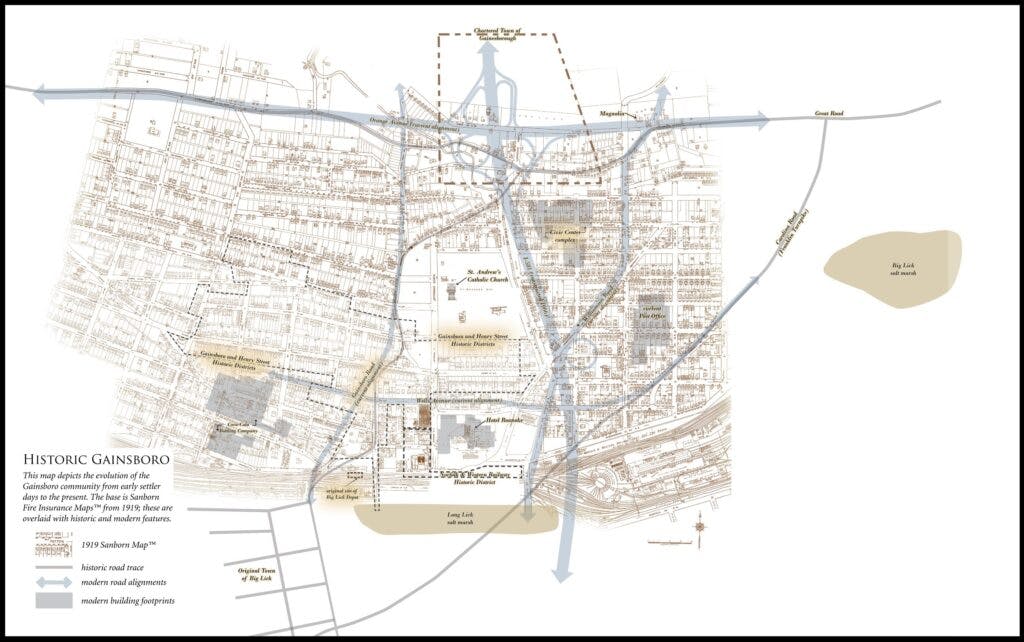 A map showing the Gainsboro neighborhood